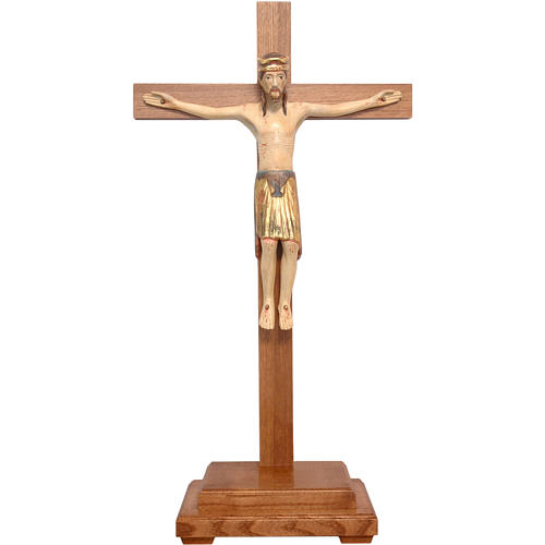 Altenstadt crucifix with base, 52cm in Valgardena wood, antique 1