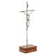 Altar crucifix in metal with base in wood 23.5cm s3