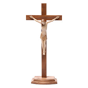 Crucifix with base in multipatinated Valgardena wood, stylised