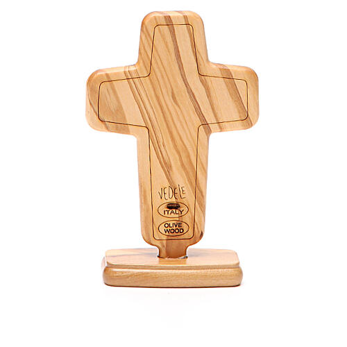 Krzyż na stół metalowy Papież Franciszek drewno z drzewa oliwnego 13 X 8,5cm. 2