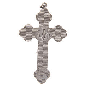 STOCK Croix métal nickelé émail noir Christ 8,5 cm