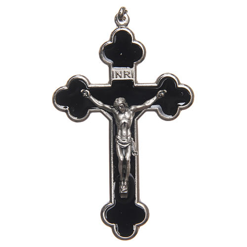 STOCK Croix métal nickelé émail noir Christ 8,5 cm 1