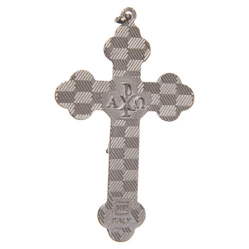 STOCK Croix métal nickelé émail noir Christ 8,5 cm 2