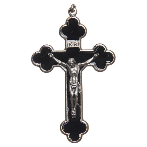 STOCK Cross nickel-plated metal, black enamel with Christ 8,5cm 1