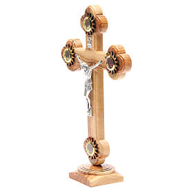 Trefoil Cross with base olive wood Holy Land earth seeds 31cm