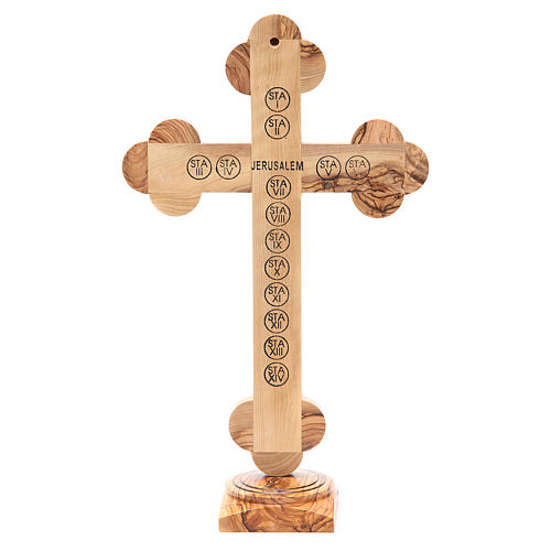 Trefoil Cross with base olive wood Holy Land earth seeds 31cm 3