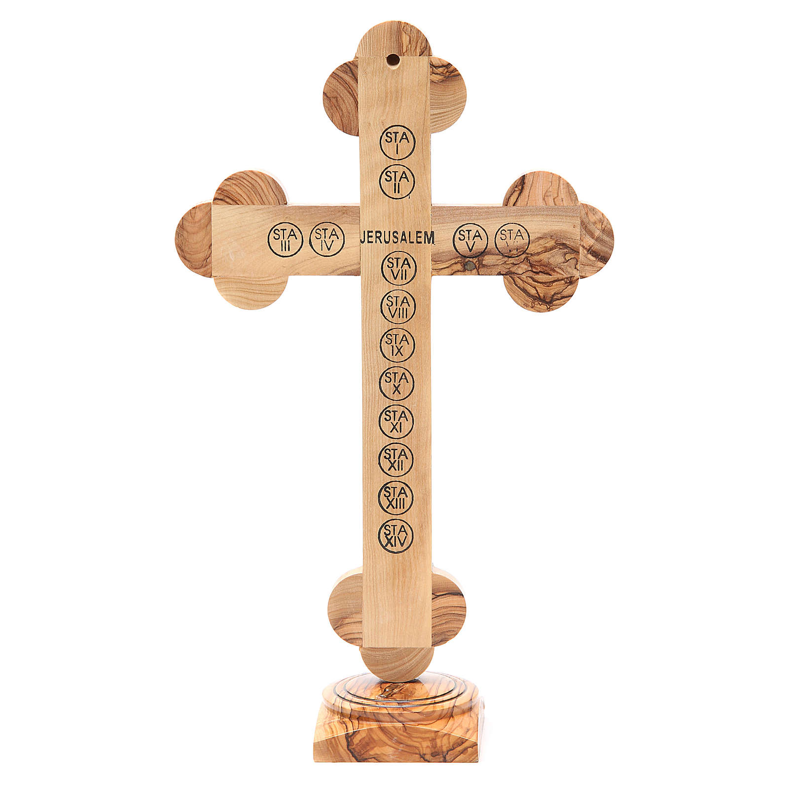 Trefoil Cross with base olive wood Holy Land earth seeds 31cm online sales on