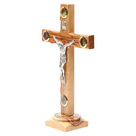 Table Crucifix olive wood Holy Land earth & seeds 28cm