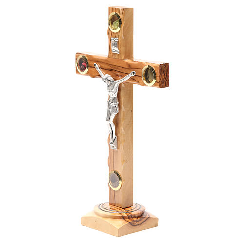 Table Crucifix olive wood Holy Land earth & seeds 28cm 2