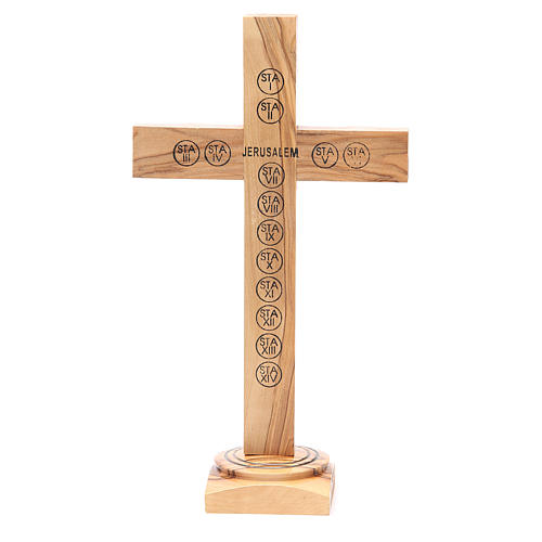 Table Crucifix olive wood Holy Land earth & seeds 28cm 3