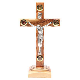 Crucifix sur base olivier Terre Sainte terre et grains 23 cm