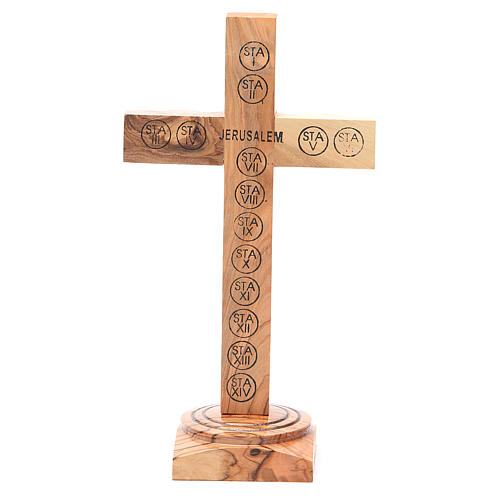 Crucifix sur base olivier Terre Sainte terre et grains 23 cm 3