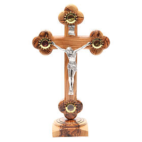 Trefoil Cross with base olive wood Holy Land earth seeds 26cm