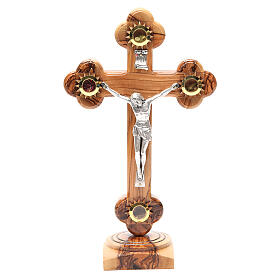 Cruz trilobulada con base de olivo Tierra Santa tierra semillas 26 cm