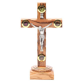 Table Crucifix olive wood Holy Land earth & seeds 19cm