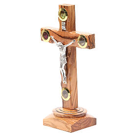 Table Crucifix olive wood Holy Land earth & seeds 19cm