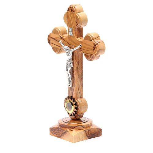 Crucifix trilobé à poser olivier Palestine terre 21 cm 2