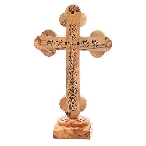 Crucifix trilobé à poser olivier Palestine terre 21 cm 3