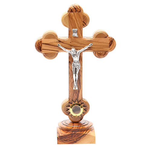 Crucifixo em trevo de mesa oliveira Palestina terra 21 cm 1