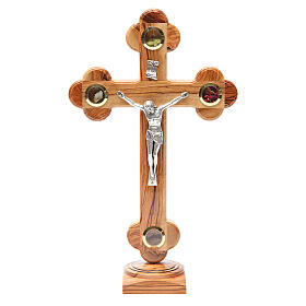 Crucifixo de mesa em trevo oliveira Terra Santa terra e sementes 31 cm
