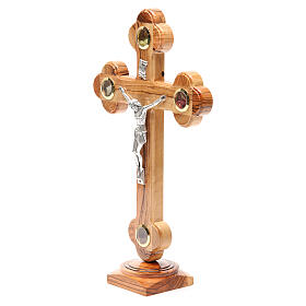 Crucifixo de mesa em trevo oliveira Terra Santa terra e sementes 31 cm