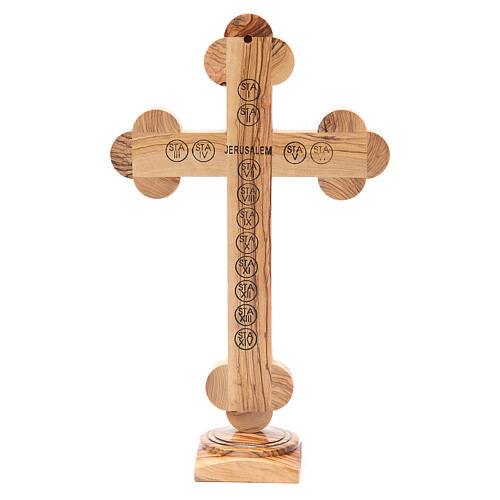 Crucifixo de mesa em trevo oliveira Terra Santa terra e sementes 31 cm 3