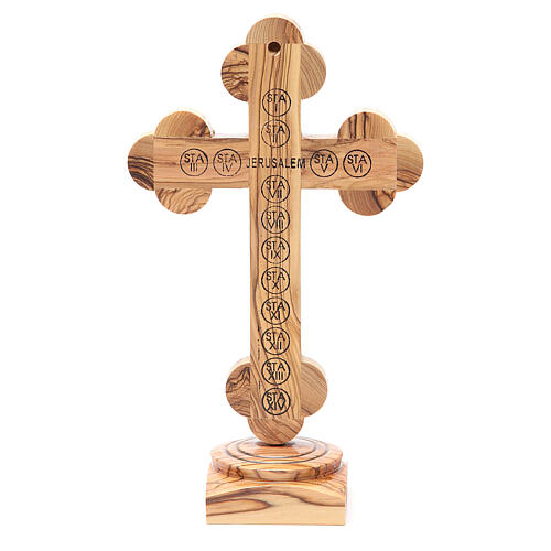 Crucifijo trilobulado de mesa madera olivo Tierra Santa tierra semillas 22 cm 3