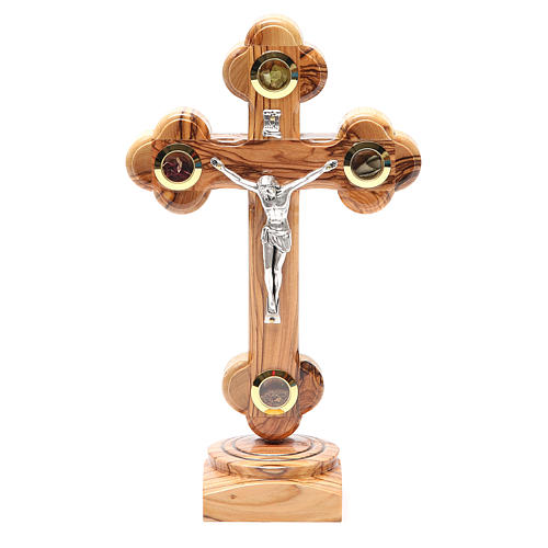 Trefoil Crucifix for table olive wood 22cm 1