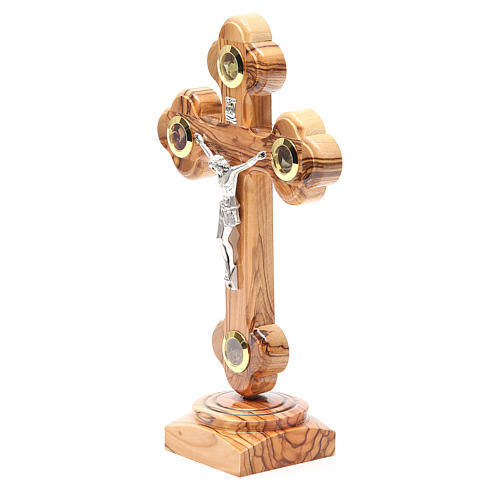 Trefoil Crucifix for table olive wood 22cm 2