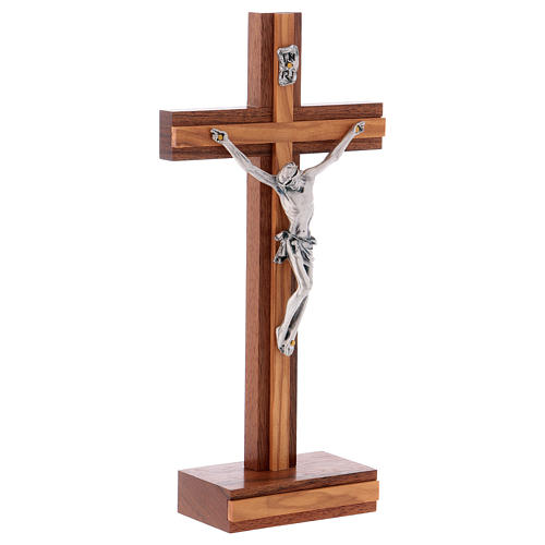 Crucifix de table bois noyer insert olivier 4