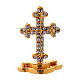 Table cross in gilded brass covered with white synthetic stones 3.5 cm s1
