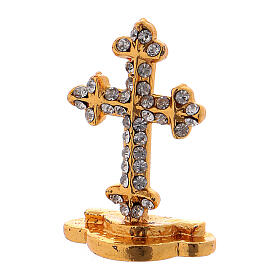 Crucifixo de mesa com brilhantes em latão h 3,5 cm