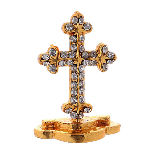 Crucifixo de mesa com brilhantes em latão h 3,5 cm 1