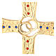 Wedding cross with crossed rings, gold plated brass, crystals s2