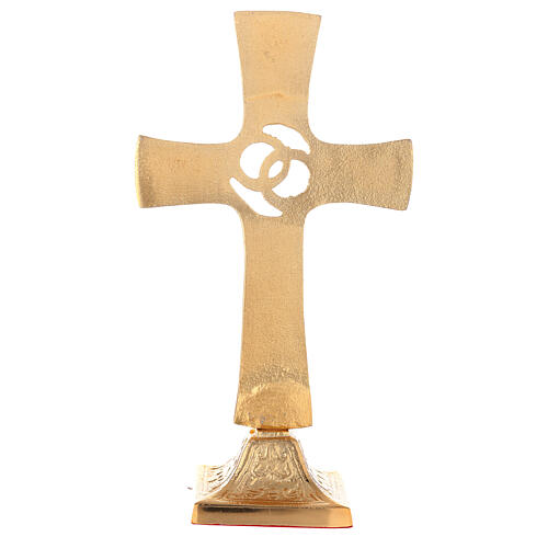 Croix mariage alliances entrelacées laiton doré cristaux 4