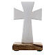Standing cross, white enamelled metal, wood base, 10 cm s1