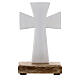 Standing cross, white enamelled metal, wood base, 10 cm s3