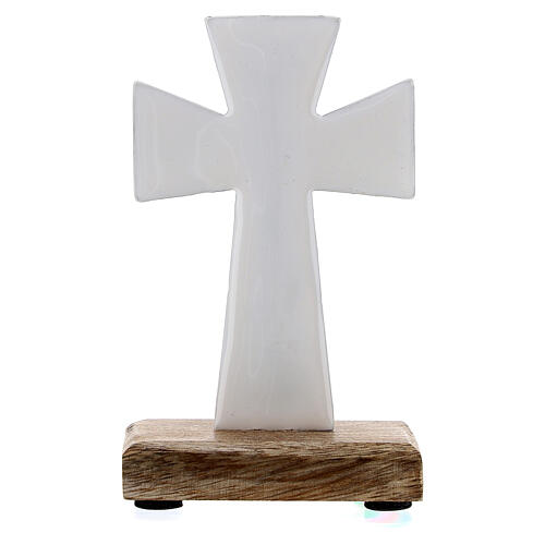 Croce da tavolo ferro smaltato bianco base legno 10 cm 3