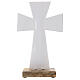 Croix de table émail blanc 26 cm fer bois s3
