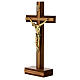 Crucifix de table bois noyer insert olivier corps doré 21 cm s3