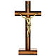 Crucifixo de mesa madeira de nogueira com encaixe em madeira de oliveira corpo dourado 21 cm s1