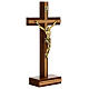 Crucifixo de mesa madeira de nogueira com encaixe em madeira de oliveira corpo dourado 21 cm s4