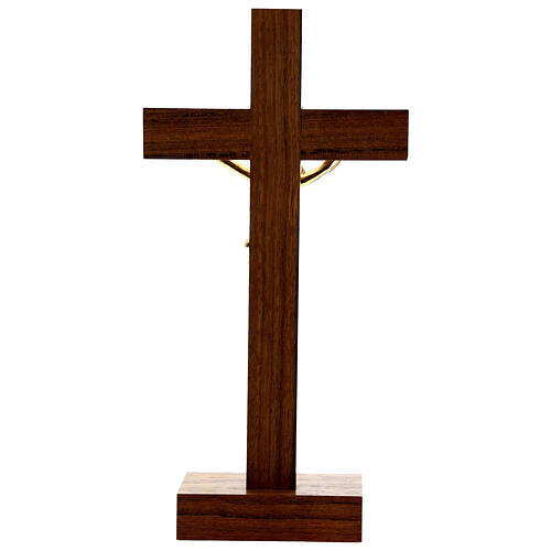 Table crucifix in walnut wood with olive wood insert, golden body 21 cm 5