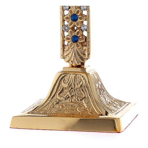Standing cross with flowers, brass and colourful crystals, h 25 cm 7
