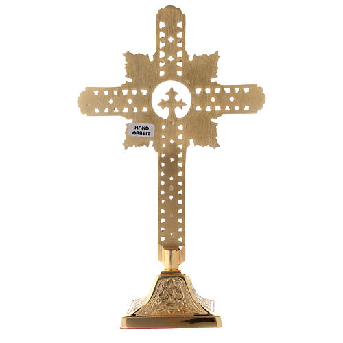 Crucifixo de mesa flores latão dourado cristais corados h 25 cm 8