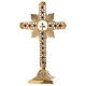 Crucifixo de mesa flores latão dourado cristais corados h 25 cm s1