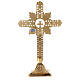 Crucifixo de mesa flores latão dourado cristais corados h 25 cm s8