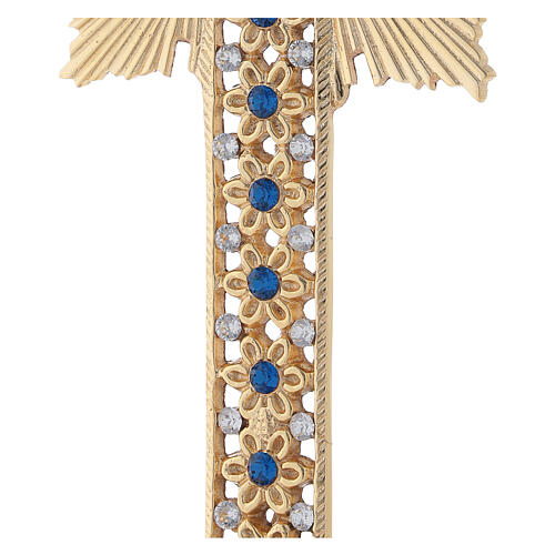 Floral table cross in golden brass with colored crystals h 25 cm 6