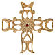 Kreuz aus vergoldetem Messing mit gelochtem Sockel und rotem Kristall, 21 cm hoch s2