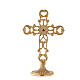 Cross with cut-out base, gold plated brass, red crystal, h 21 cm s5